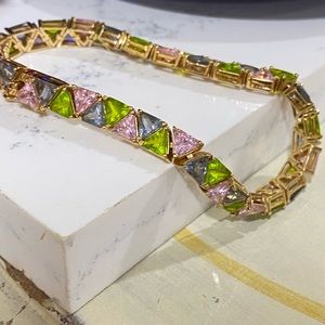 ✨Vintage✨ Garden Hued Bracelet Gold over silver Multicolor Trillion Triangle